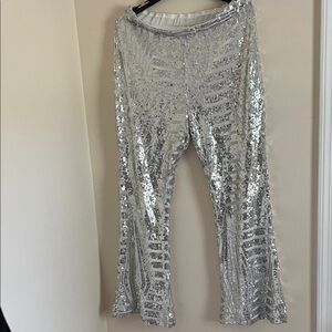 Silver Sequin Flare Pants